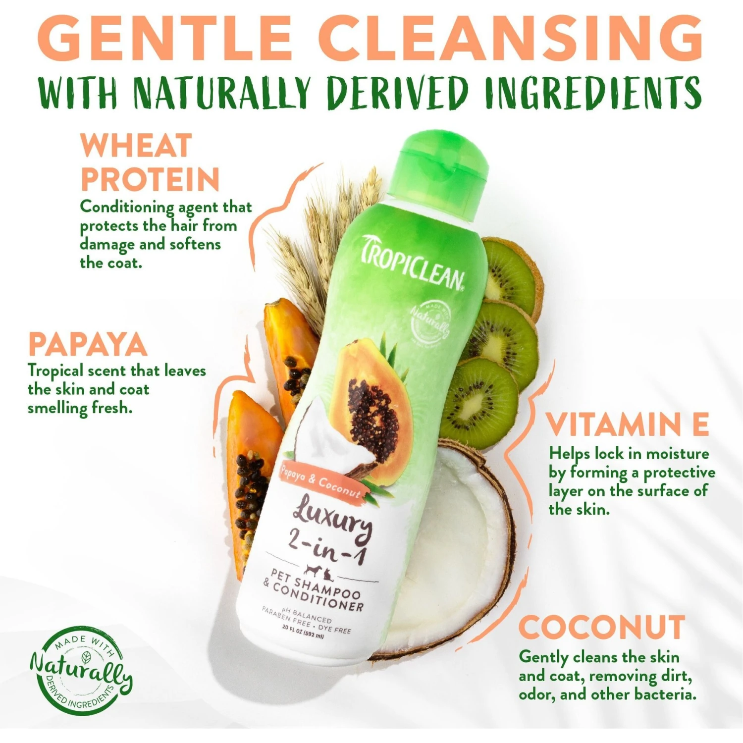 TropiClean Luxury 2 In 1 Papaya & Coconut Pet Shampoo & Conditioner & TropiClean Papaya Deodorizing Dog & Cat Spray 3 TropiClean Luxury 2 In 1 Papaya & Coconut Pet Shampoo & Conditioner & TropiClean Papaya Deodorizing Dog & Cat Spray - Image 3