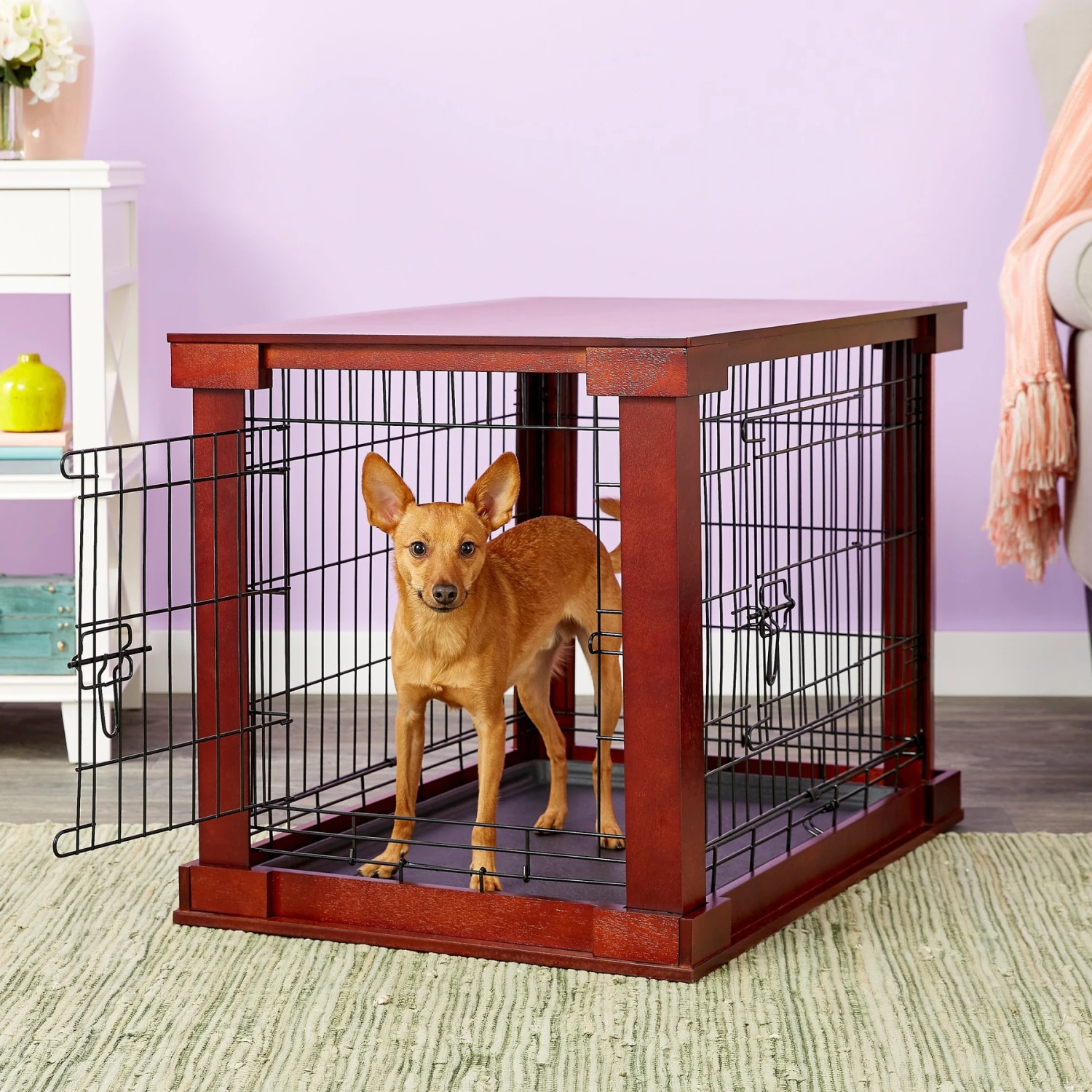 Merry Products Double Door Furniture Style Dog Crate, Mahogany 1 Merry Products Double Door Furniture Style Dog Crate, Mahogany