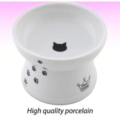 Necoichi Ceramic Elevated Cat Food Bowl, White Paw Print -PetSafe Shop Sale 118993 PT3. AC SS1800 V1674730099