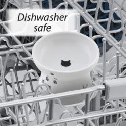 Necoichi Ceramic Elevated Cat Food Bowl, White Paw Print -PetSafe Shop Sale 118993 PT4. AC SS1800 V1674730098