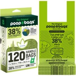The Original Poop Bags Handle Tie USDA Biobased Waste Bags, Green, Large, 120 Count