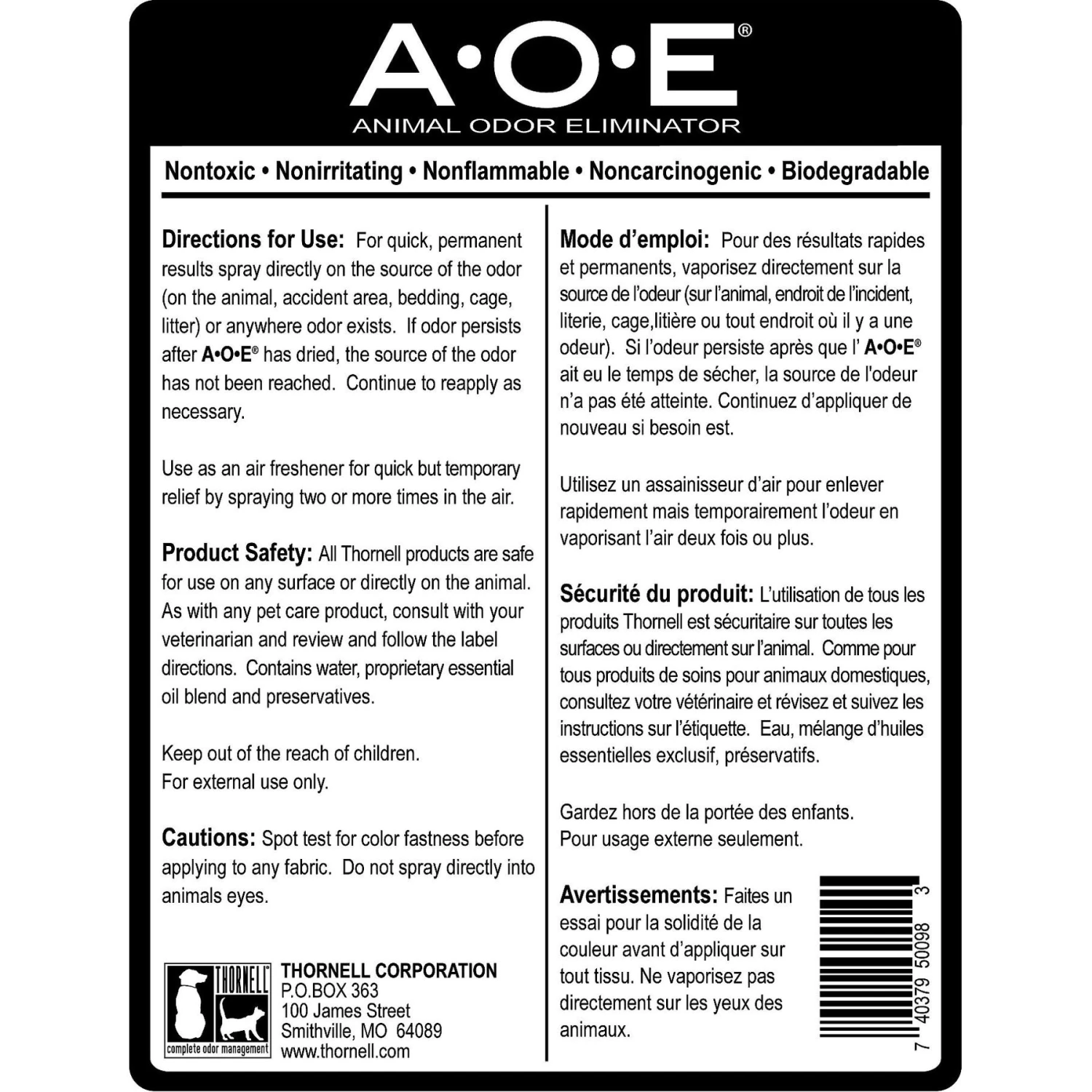 Thornell A.O.E Animal Odor Eliminator Spray 2 Thornell A.O.E Animal Odor Eliminator Spray - Image 2