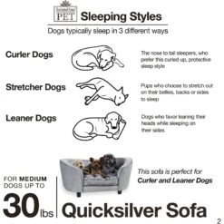 Enchanted Home Pet Quicksilver Sofa Cat & Dog Bed With Removable Cover, Medium, Silver -PetSafe Shop Sale 180292 PT2. AC SS1800 V1563226114