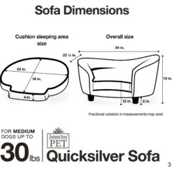 Enchanted Home Pet Quicksilver Sofa Cat & Dog Bed With Removable Cover, Medium, Silver -PetSafe Shop Sale 180292 PT3. AC SS1800 V1563226180