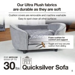 Enchanted Home Pet Quicksilver Sofa Cat & Dog Bed With Removable Cover, Medium, Silver -PetSafe Shop Sale 180292 PT6. AC SS1800 V1563226071