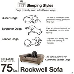 Enchanted Home Pet Rockwell Sofa Dog Bed With Removable Cover, Large, Pewter -PetSafe Shop Sale 180298 PT5. AC SS1800 V1563226364