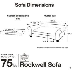 Enchanted Home Pet Rockwell Sofa Dog Bed With Removable Cover, Large, Pewter -PetSafe Shop Sale 180298 PT6. AC SS1800 V1563226384