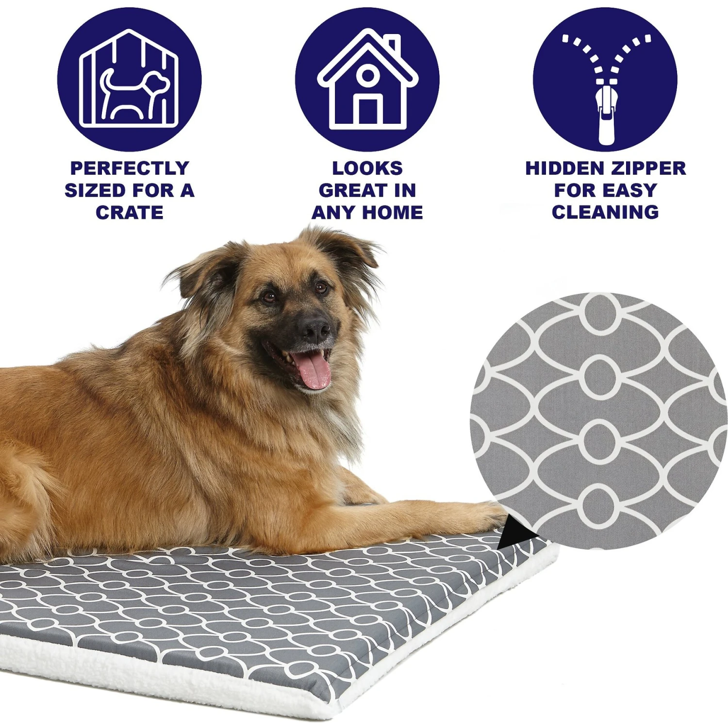 MidWest QuietTime Geo Print & Fleece Reversible Dog Crate Mat 2 MidWest QuietTime Geo Print & Fleece Reversible Dog Crate Mat - Image 2