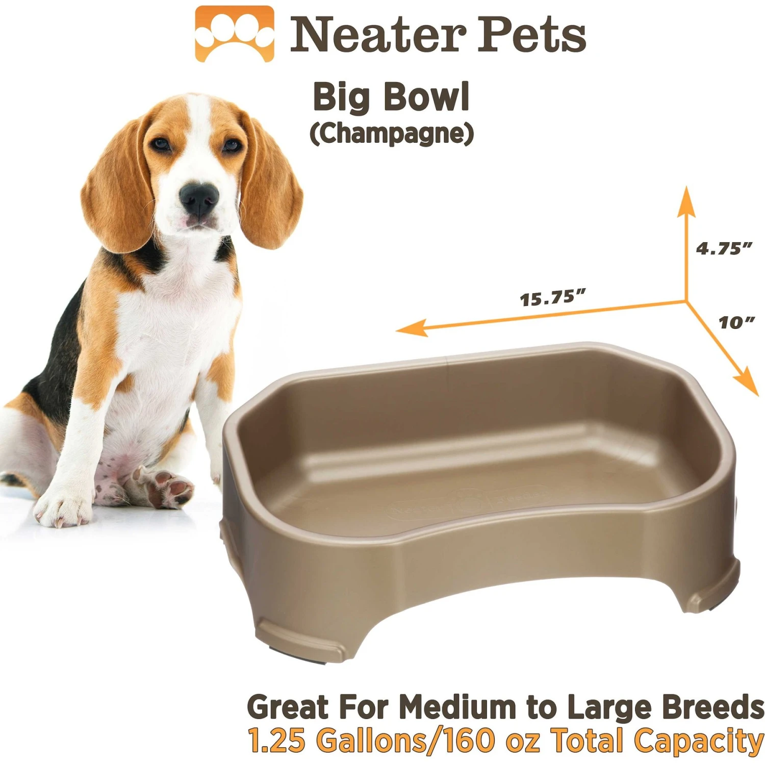 Neater Pets Big Bowl Non-Skid Polypropylene Pet Bowl, Champagne 4 Neater Pets Big Bowl Non-Skid Polypropylene Pet Bowl, Champagne - Image 4
