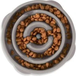 Outward Hound Fun Feeder Drop Dog Bowl, Grey