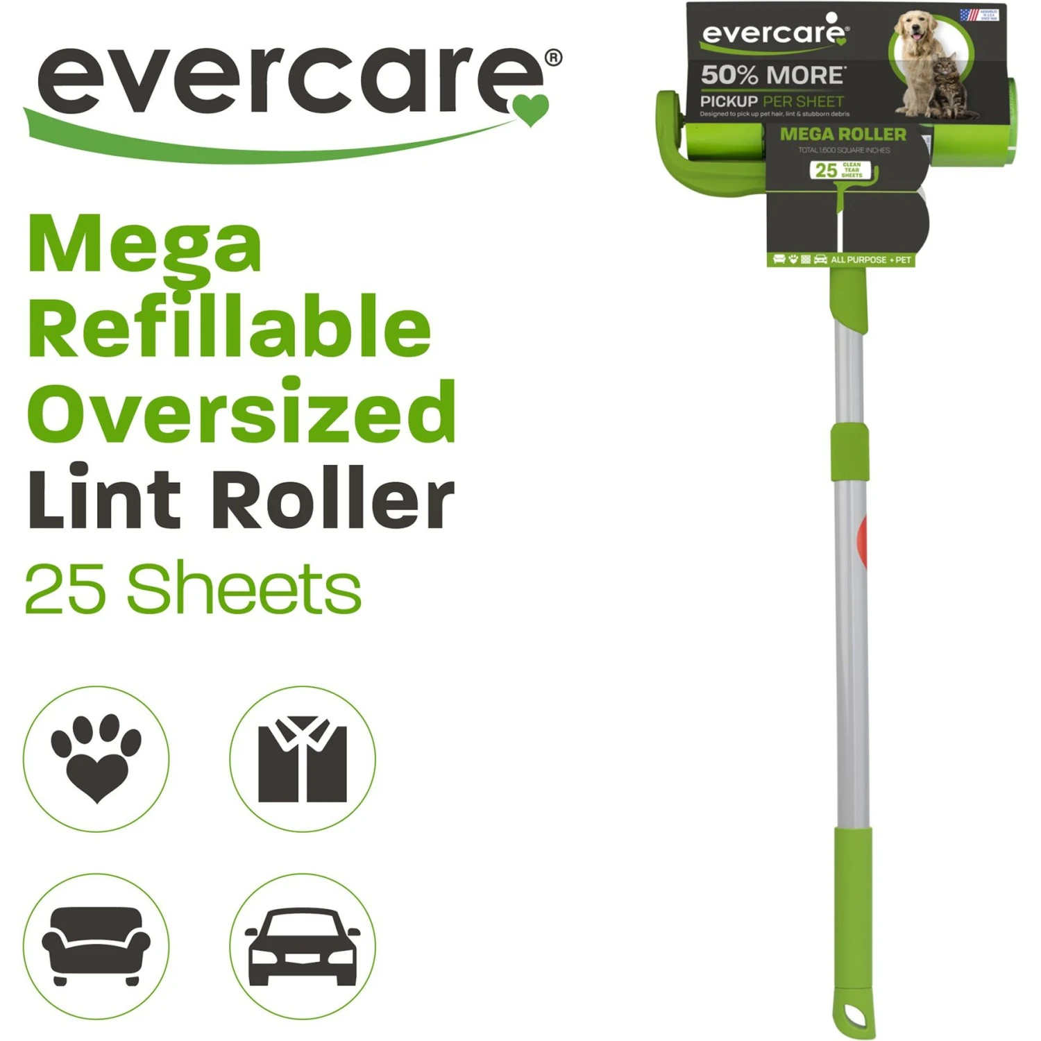 Evercare Pet Plus Mega Extreme Stick Large Surface Pet Lint Roller, 25 Sheets 2 Evercare Pet Plus Mega Extreme Stick Large Surface Pet Lint Roller, 25 Sheets - Image 2