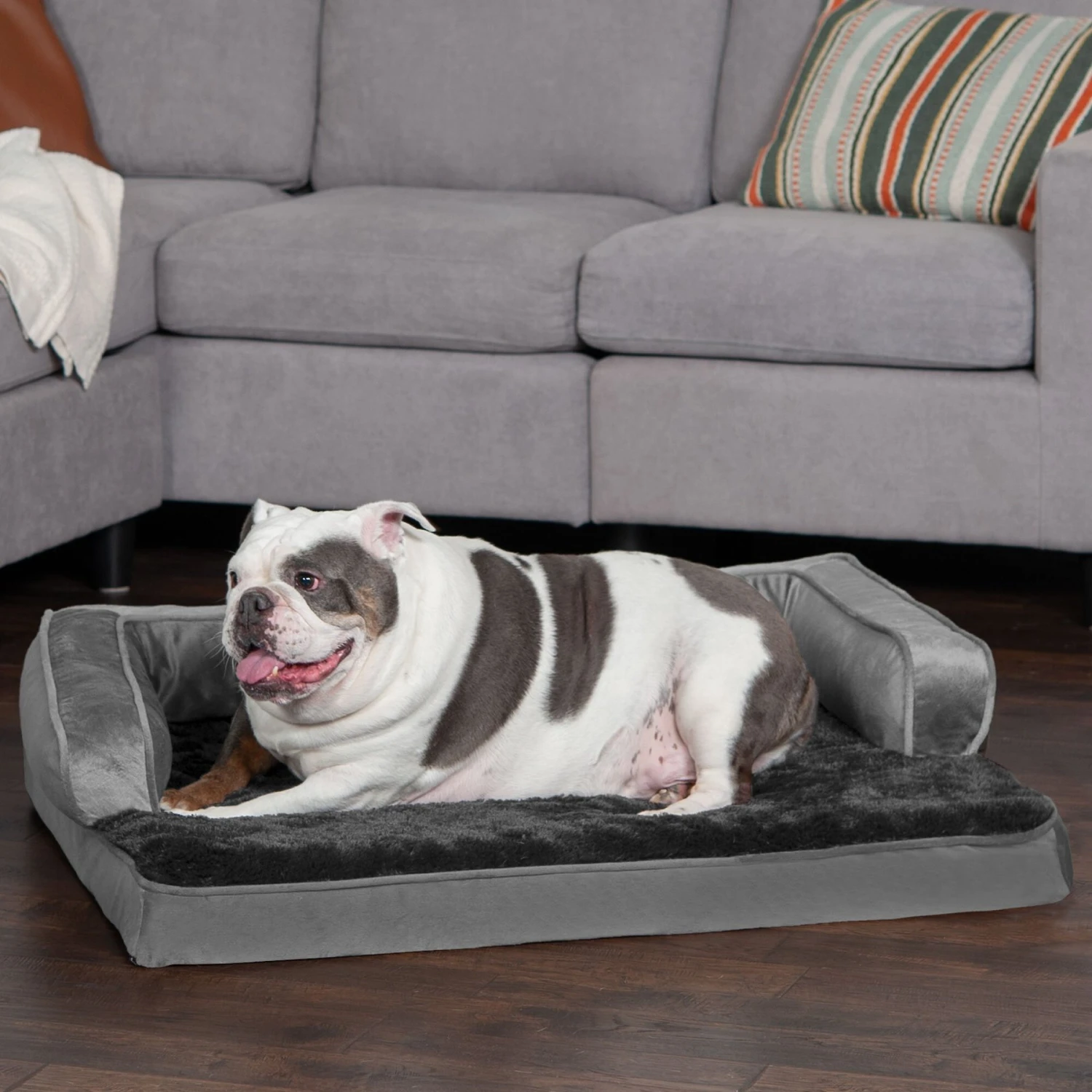 FurHaven Plush & Velvet Cooling Gel Comfy Couch Dog & Cat Bed 1 FurHaven Plush & Velvet Cooling Gel Comfy Couch Dog & Cat Bed