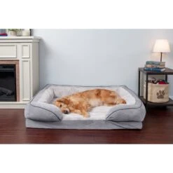 FurHaven Velvet Waves Perfect Comfort Cooling Gel Bolster Cat & Dog Bed With Removable Cover