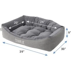 Frisco Rectangular Personalized Bolster Dog Bed W/Removable Cover, Dark Gray, X-Large -PetSafe Shop Sale 252611 PT2. AC SS1800 V1605134826