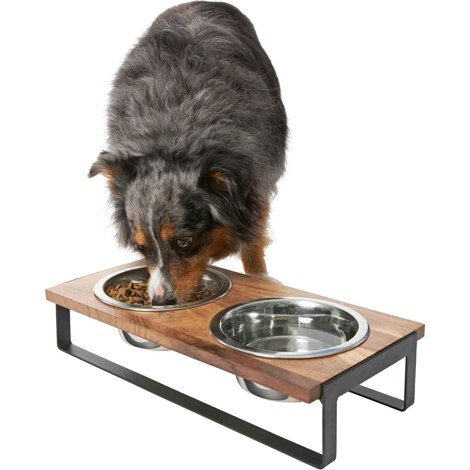Frisco Wood Elevated Non-Skid Stainless Steel Double Diner Dog & Cat Bowl 1 Frisco Wood Elevated Non-Skid Stainless Steel Double Diner Dog & Cat Bowl