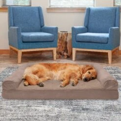 FurHaven Plush & Suede Cooling Gel Bolster Dog Bed With Removable Cover