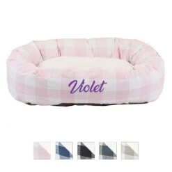 Majestic Pet Anderson Check Sherpa Personalized Bagel Cat & Dog Bed