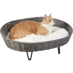 Frisco Elevated Rectangle Wicker Dog & Cat Bed With Eyelash Faux Fur Cushion -PetSafe Shop Sale 296679 PT2. AC SS1800 V1633727726
