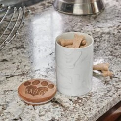 Frisco Ceramic Marble Print Personalized Treat Jar With Wood Lid, 3.75 Cups -PetSafe Shop Sale 301181 PT2. AC SS1800 V1630332462