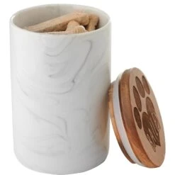 Frisco Ceramic Marble Print Personalized Treat Jar With Wood Lid, 3.75 Cups -PetSafe Shop Sale 301181 PT4. AC SS1800 V1630332582