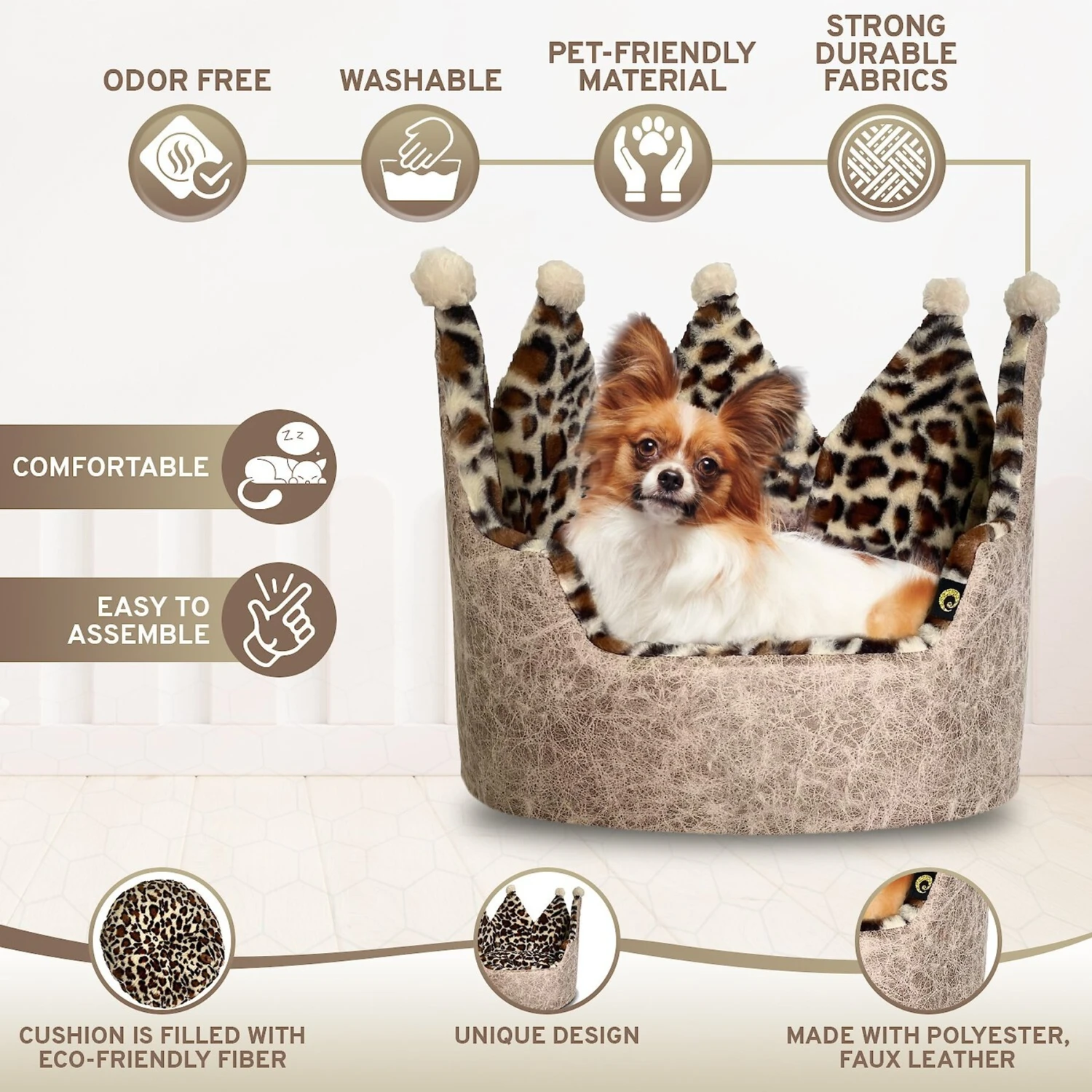 Precious Tails Leopard Crown Bolster Cat & Dog Bed 7 Precious Tails Leopard Crown Bolster Cat & Dog Bed - Image 7