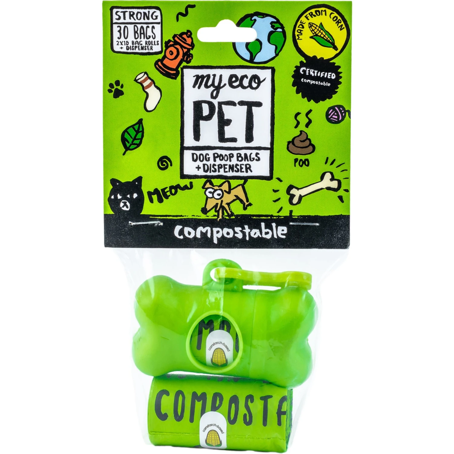 MyEcoPet Compostable Dispenser & Dog Waste Bags, 30 Count 1 MyEcoPet Compostable Dispenser & Dog Waste Bags, 30 Count