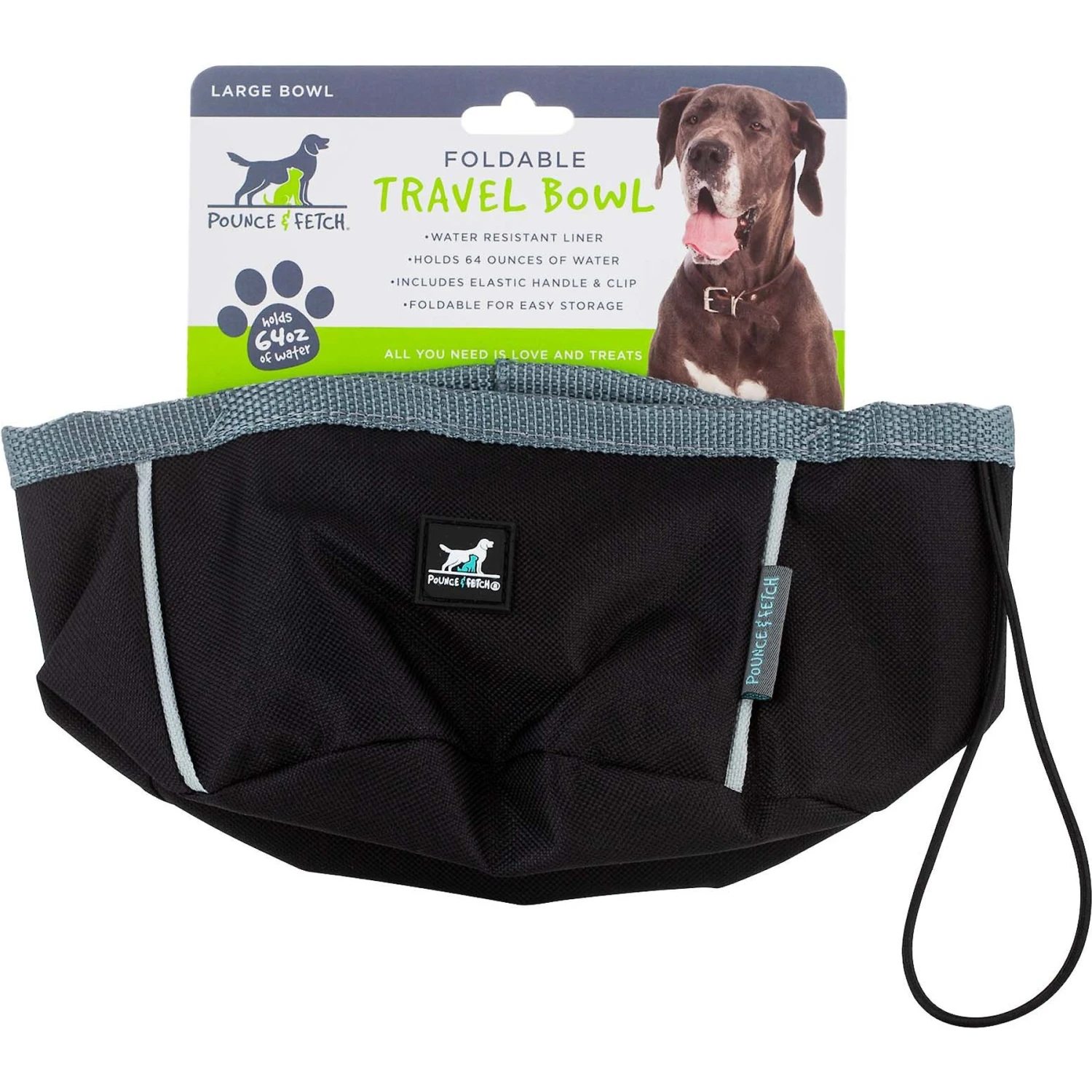 Pounce + Fetch Large Waterproof Cat & Dog Travel Bowl, Black, 6-cup 1 Pounce + Fetch Large Waterproof Cat & Dog Travel Bowl, Black, 6-cup
