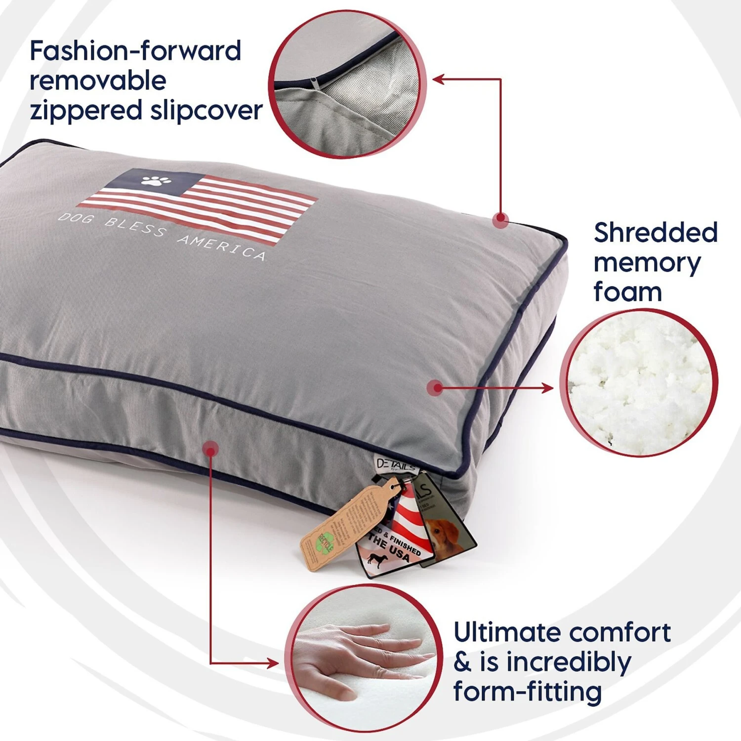 Precious Tails "Dog Bless Ameria" Orthopedic Pillow Cat & Dog Bed With Removable Cover 5 Precious Tails "Dog Bless Ameria" Orthopedic Pillow Cat & Dog Bed With Removable Cover - Image 5