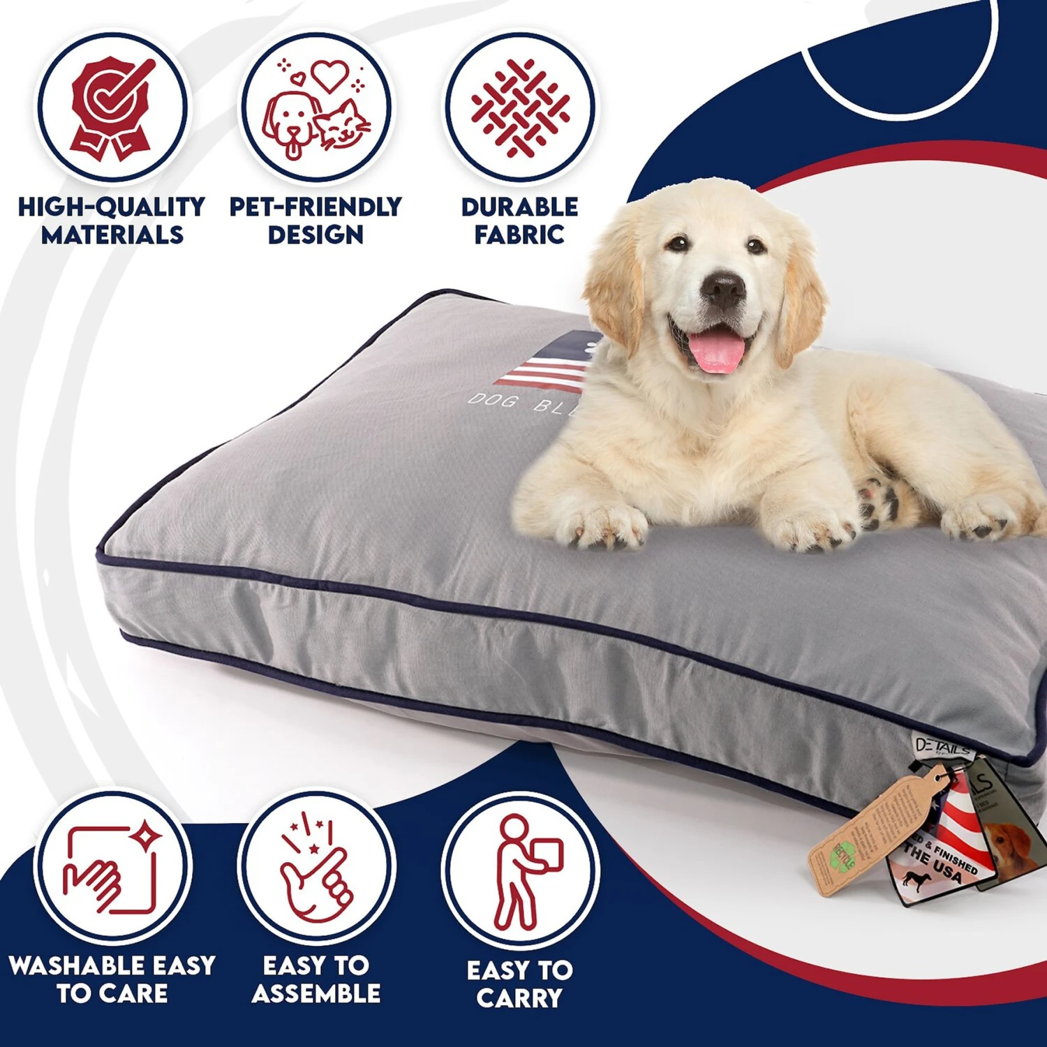Precious Tails "Dog Bless Ameria" Orthopedic Pillow Cat & Dog Bed With Removable Cover 6 Precious Tails "Dog Bless Ameria" Orthopedic Pillow Cat & Dog Bed With Removable Cover - Image 6