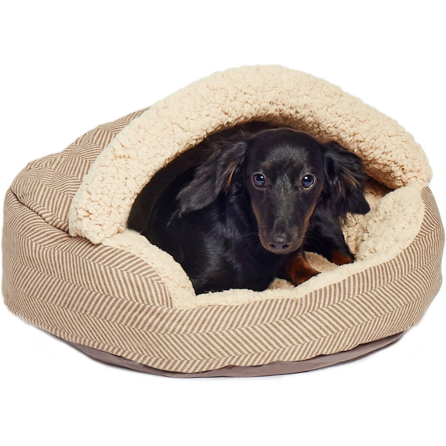 Precious Tails Herringbone Canvas Fleece Deep Dish Covered Cat & Dog Bed 1 Precious Tails Herringbone Canvas Fleece Deep Dish Covered Cat & Dog Bed