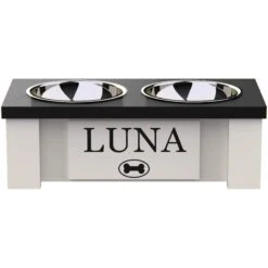 GrooveThis Woodshop Personalized Elevated Dog Feeder Station With Internal Storage