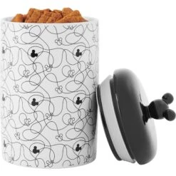 Disney Table Scraps Mickey Mouse Hot Diggity Dog Recipe Upcycled Jerky Dog Treats, 5-oz Bag & Disney Mickey Lines Ceramic Treat Jar -PetSafe Shop Sale 623494 PT8. AC SS1800 V1661896334