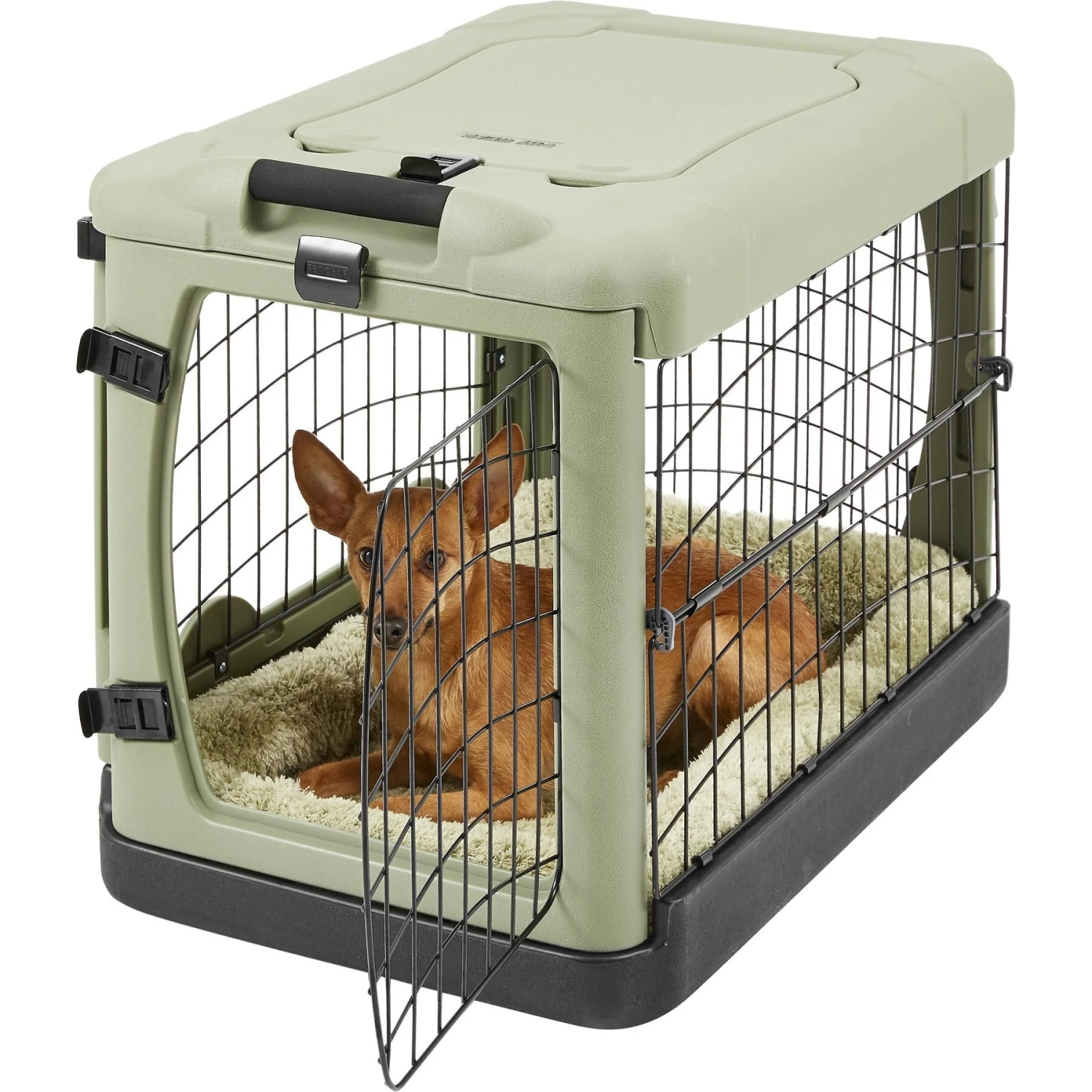 Pet Gear The Other Door Double Door Collapsible Wire Dog Crate & Plush Pad, Sage 4 Pet Gear The Other Door Double Door Collapsible Wire Dog Crate & Plush Pad, Sage - Image 4