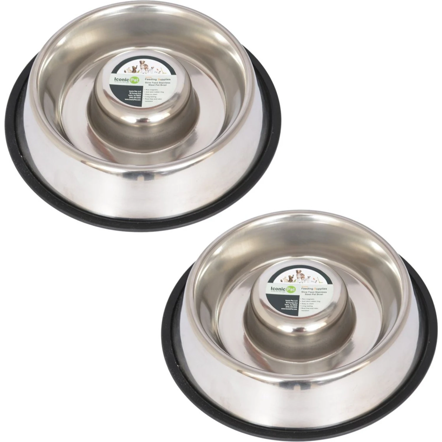 Iconic Pet Slow Feed Stainless Steel Dog & Cat Bowl, 2 Count 1 Iconic Pet Slow Feed Stainless Steel Dog & Cat Bowl, 2 Count