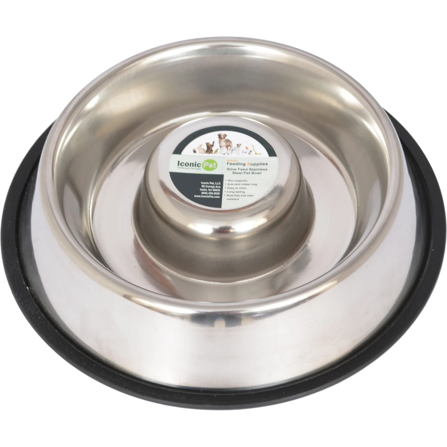Iconic Pet Slow Feed Stainless Steel Dog & Cat Bowl, 2 Count 2 Iconic Pet Slow Feed Stainless Steel Dog & Cat Bowl, 2 Count - Image 2