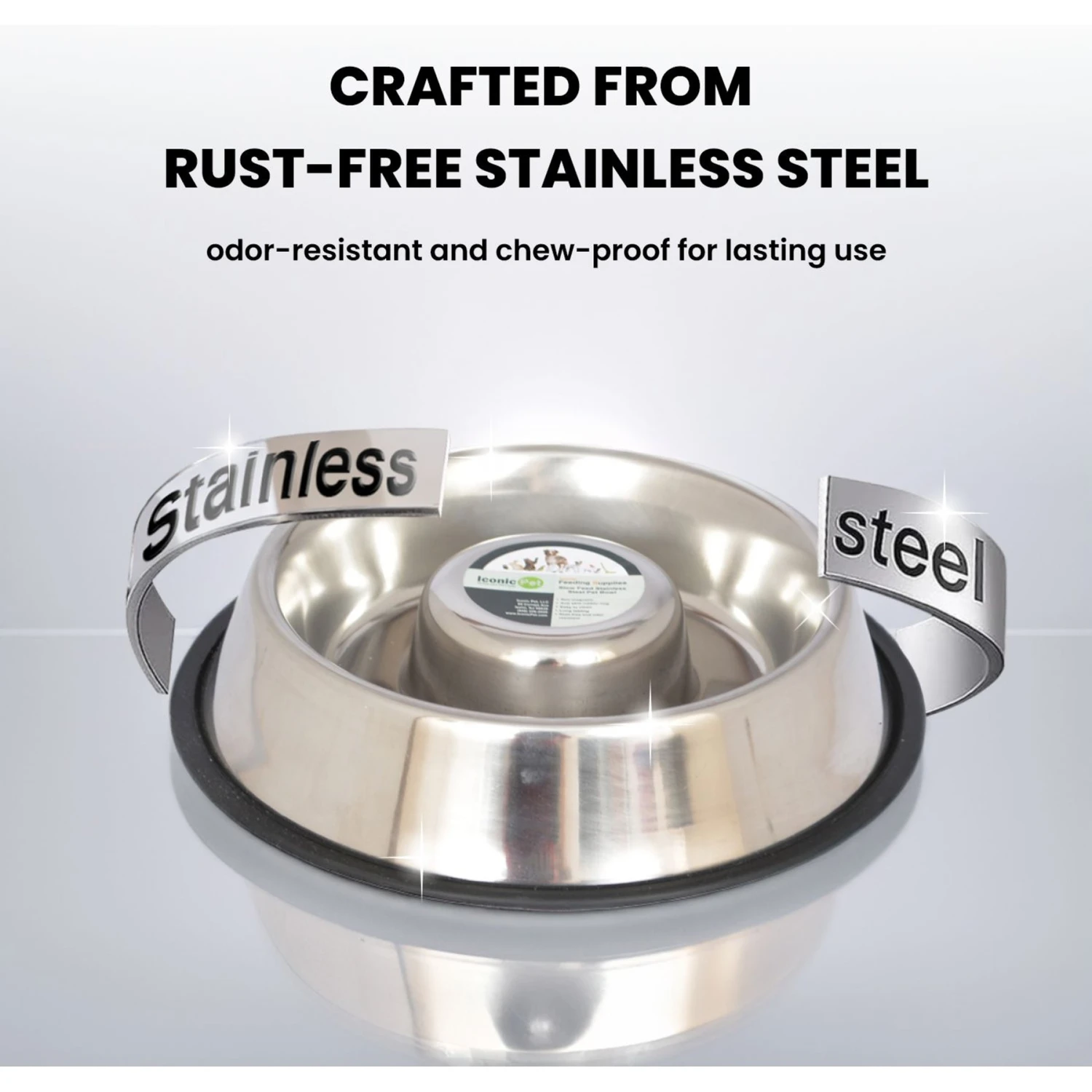 Iconic Pet Slow Feed Stainless Steel Dog & Cat Bowl, 2 Count 6 Iconic Pet Slow Feed Stainless Steel Dog & Cat Bowl, 2 Count - Image 6