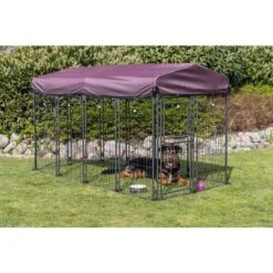 TRIXIE Deluxe Outdoor Dog Kennel With Cover, XX-Large, Black/Burgundy -PetSafe Shop Sale 701438 PT2. AC SS1800 V1668549926