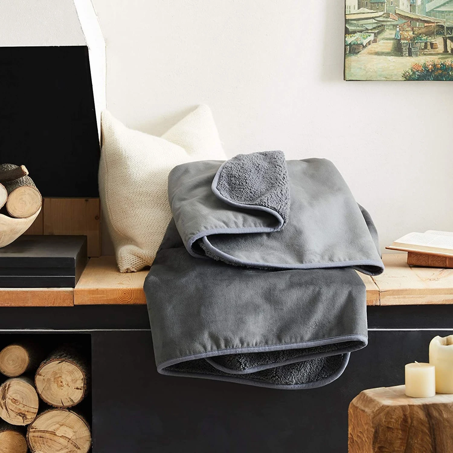 Allisandro Extra Soft Micro Fleece With Sherpa Triple Layer Tech Waterproof Cat & Dog Blanket, Dark Grey 8 Allisandro Extra Soft Micro Fleece With Sherpa Triple Layer Tech Waterproof Cat & Dog Blanket, Dark Grey - Image 8