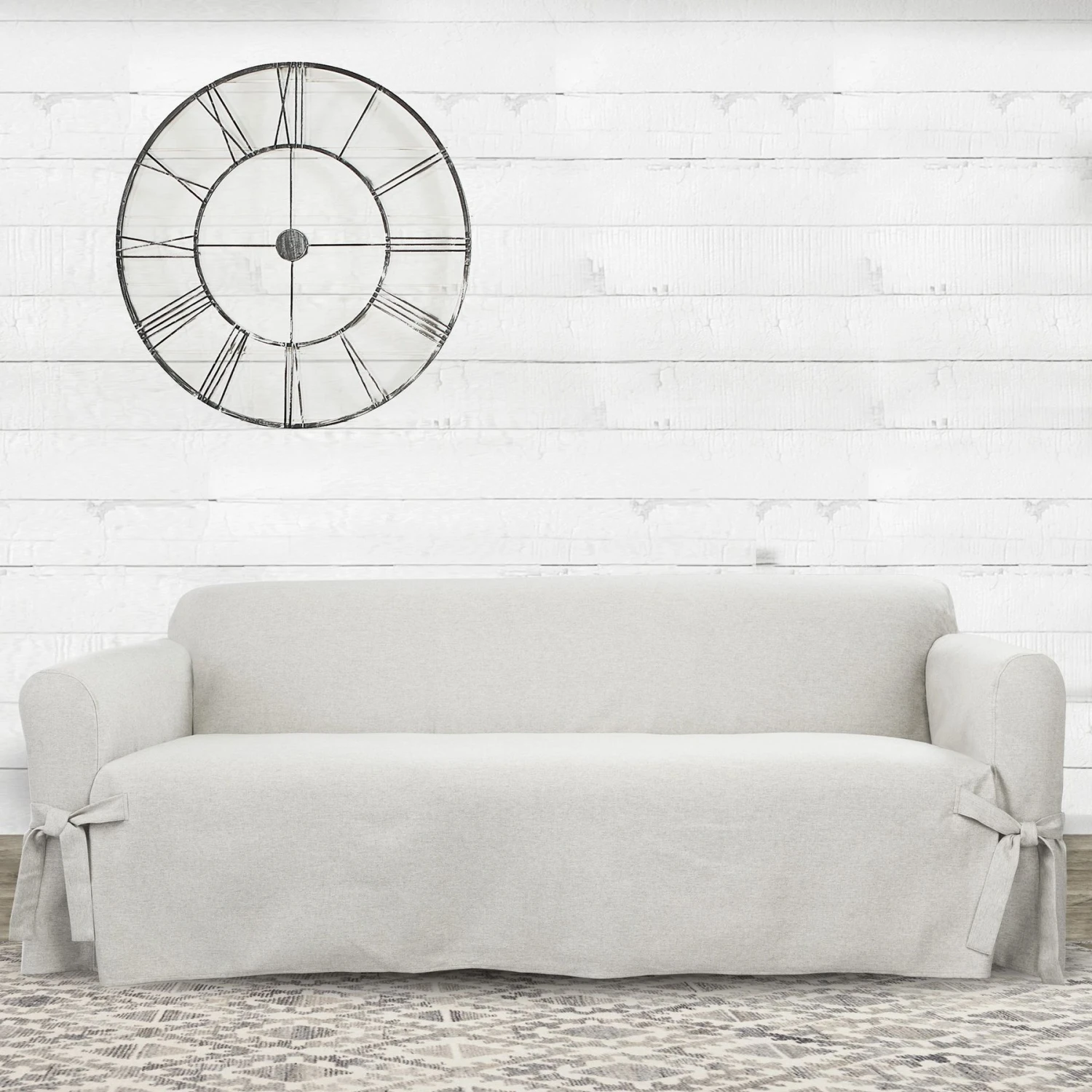 Sure Fit Farmhouse Basketweave One Piece Slipcover With Ties & Cinched Seat Elastic Dog & Cat Cover 2 Sure Fit Farmhouse Basketweave One Piece Slipcover With Ties & Cinched Seat Elastic Dog & Cat Cover - Image 2