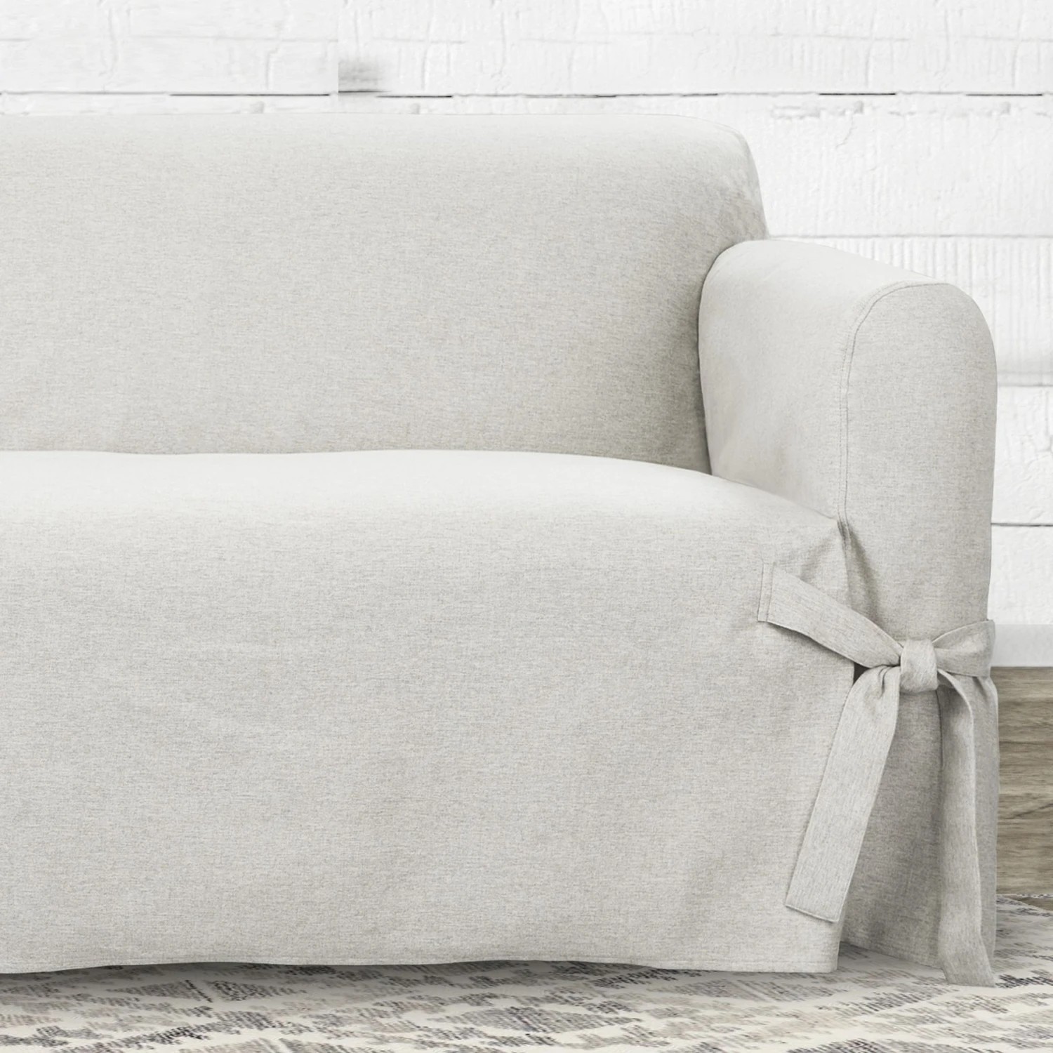 Sure Fit Farmhouse Basketweave One Piece Slipcover With Ties & Cinched Seat Elastic Dog & Cat Cover 3 Sure Fit Farmhouse Basketweave One Piece Slipcover With Ties & Cinched Seat Elastic Dog & Cat Cover - Image 3