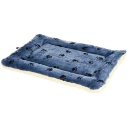 MidWest Quiet Time Fleece Reversible Dog Crate Mat, Blue Paw Print