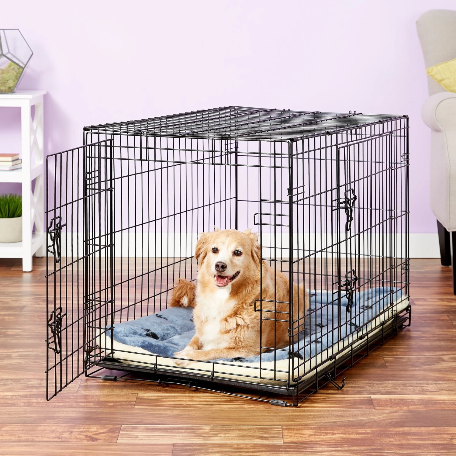 MidWest Quiet Time Fleece Reversible Dog Crate Mat, Blue Paw Print 3 MidWest Quiet Time Fleece Reversible Dog Crate Mat, Blue Paw Print - Image 3