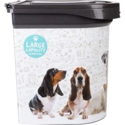 Pounce + Fetch Air Tight Cat & Dog Food Storage Container On Wheels With Scoop & Lock Cover, White, 33-lit