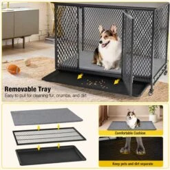 Aivituvin Side End Table Furniture Style Dog Crate With Tray, Cushion & Casters -PetSafe Shop Sale 814846 PT3. AC SS1800 V1679591779