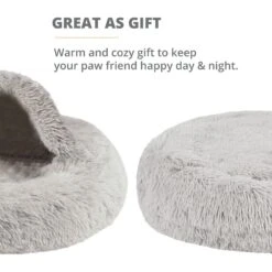 Friends Forever Luna Donut Faux Fur Cozy Cave Covered Dog Bed With Hooded Blanket -PetSafe Shop Sale 851382 PT3. AC SS1800 V1683834896