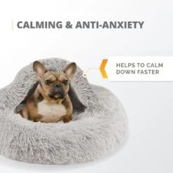 Friends Forever Luna Donut Faux Fur Cozy Cave Covered Dog Bed With Hooded Blanket -PetSafe Shop Sale 851382 PT4. AC SS1800 V1683836327