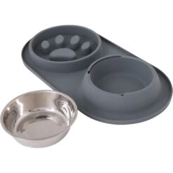Pounce + Fetch Silicone Double Bowl Slow Feeder, 10-oz, Grey -PetSafe Shop Sale 883294 PT4. AC SS1800 V1686247410