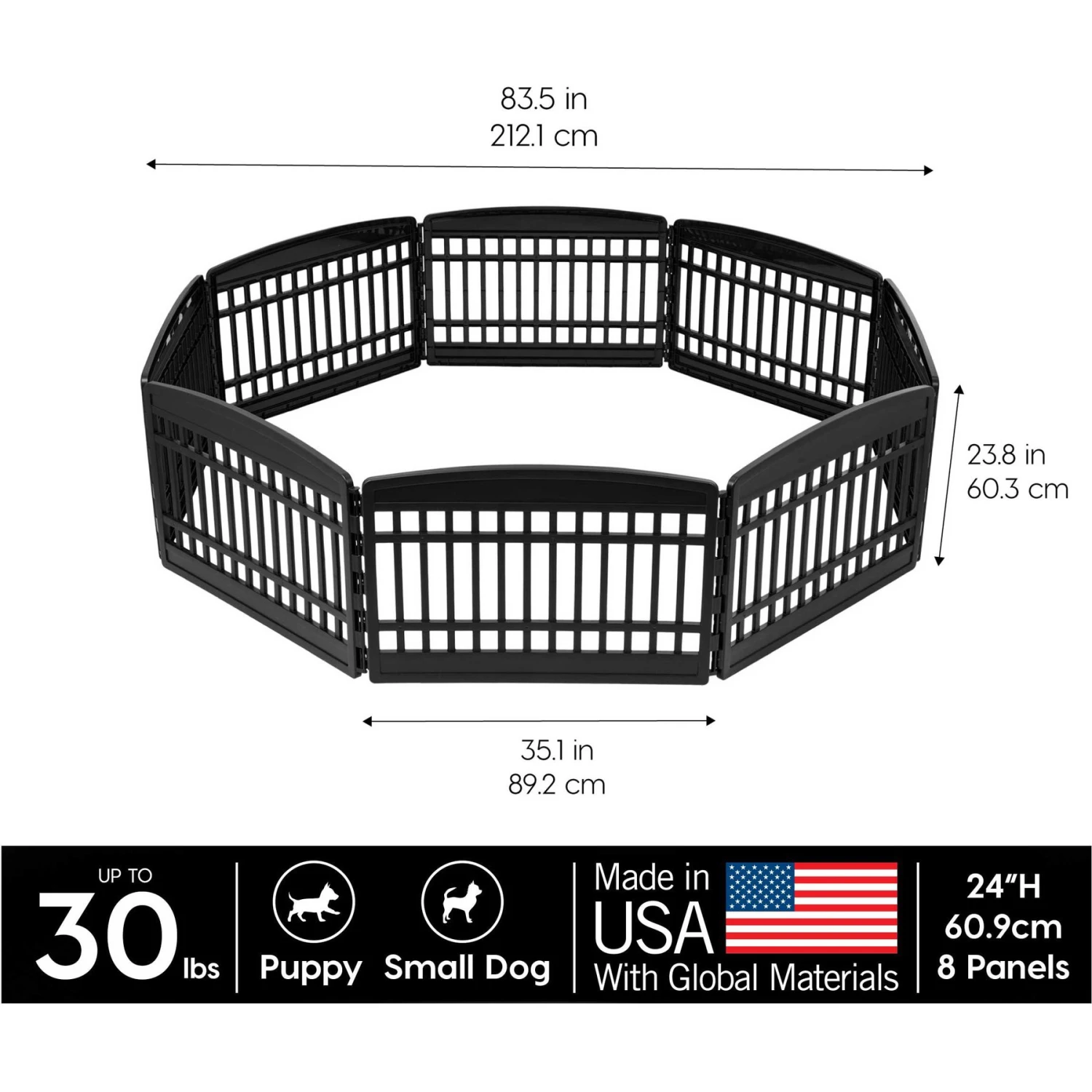 IRIS 8-Panel Dog Exercise Playpen, Black 2 IRIS 8-Panel Dog Exercise Playpen, Black - Image 2