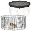 MidWest Wire Dog Exercise Pen With Step-Thru Door, Black E-Coat & MidWest Exercise Pen Top Fabric Mesh Sunscreen Accessory, Octagonal Configuration, Black