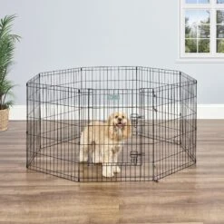 MidWest Wire Dog Exercise Pen With Step-Thru Door, Black E-Coat & MidWest Exercise Pen Top Fabric Mesh Sunscreen Accessory, Octagonal Configuration, Black -PetSafe Shop Sale 939326 PT3. AC SS1800 V1691785955